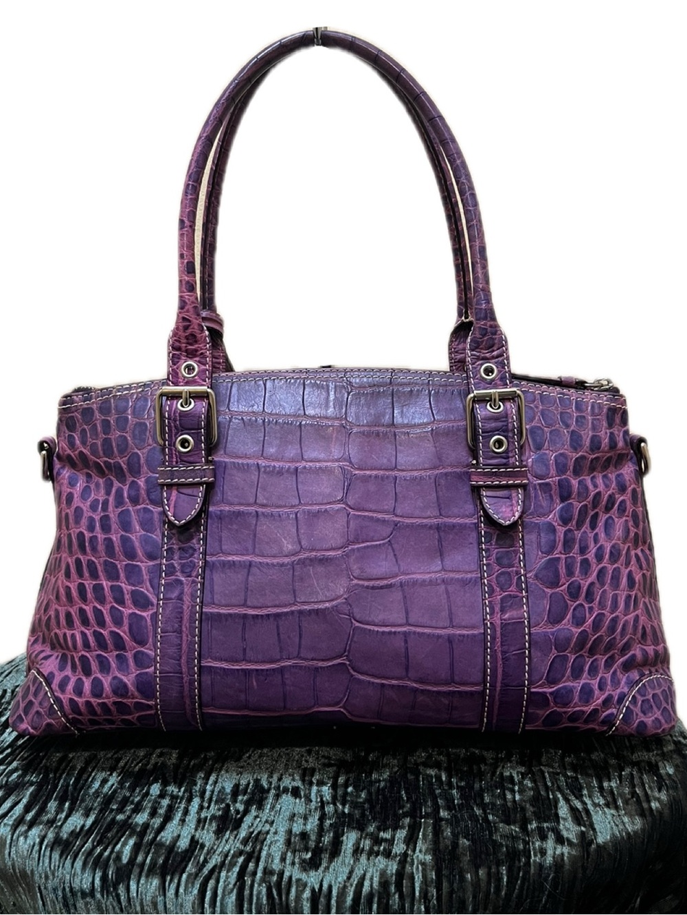 Dooney & Bourke Vintage Purple Nile Collection Crocodile Embossed Satchel - Picture 2 of 13
